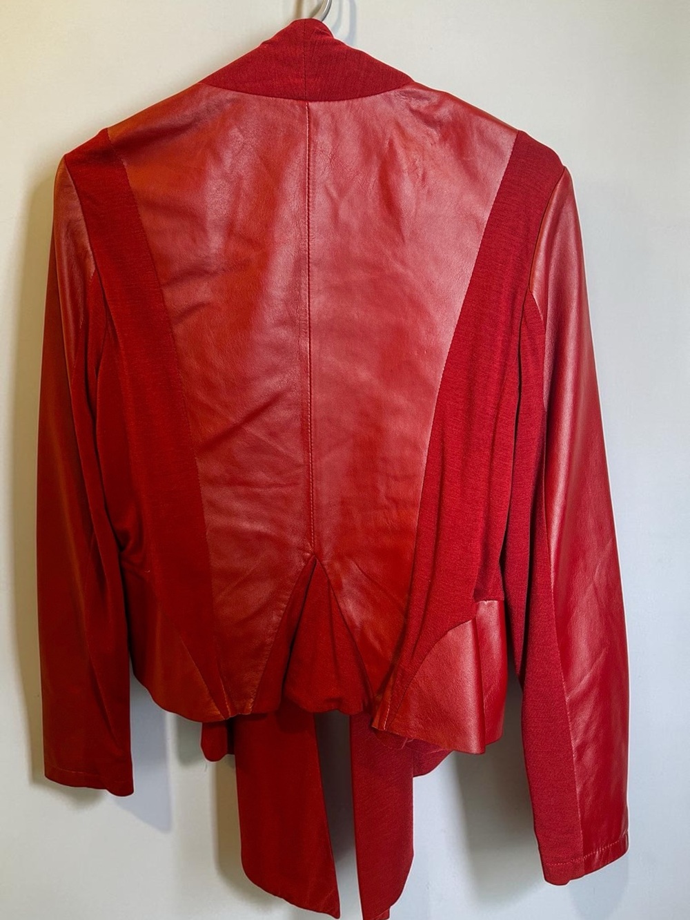 Bagatelle GENUINE Leather Sleeve Drape Jacket Burgundy M Waterfall Moto mob wife - Picture 4 of 6